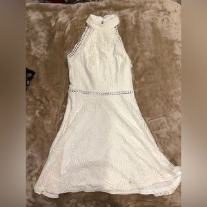 City Studio White High Neck Patterned Mini Dress Size 1
